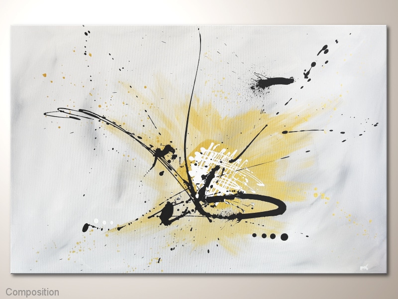 Abstraktes Leinwandbild In Hellgrau Gold Compositon 90x60cm Martink Kunst