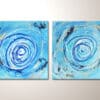 Wandbild in Blau mit kreisen, zweiteilige Acrylbild auf Leinwand original Galeriequalität direkt vom Künstler zum kaufen