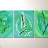 Acrylbilder Abstrakt Dreiteilig: "Individuality" in Grün Original Kunst