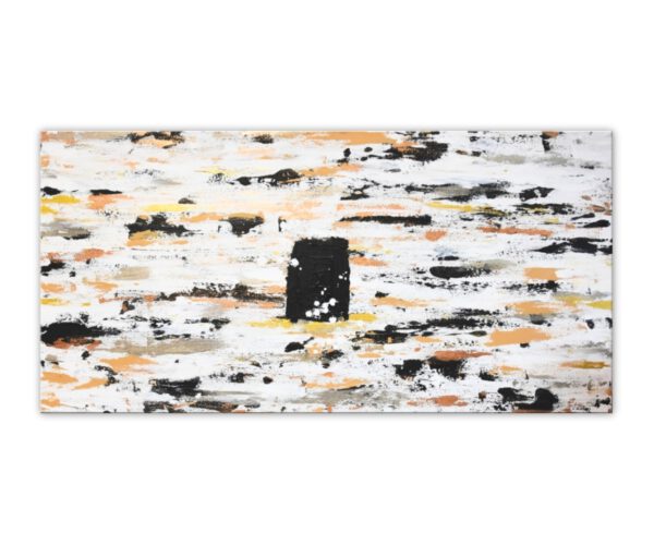 Abstraktes Acrylbild auf Leinwand in Beige, Schwarz und Gold – Modernes Kunstwerk für stilvolle Wohnräume