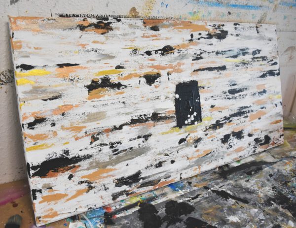 Abstraktes Acrylbild – Modernes Kunstwerk in Beige, Schwarz & Gold: "Looking forward" – Bild 4