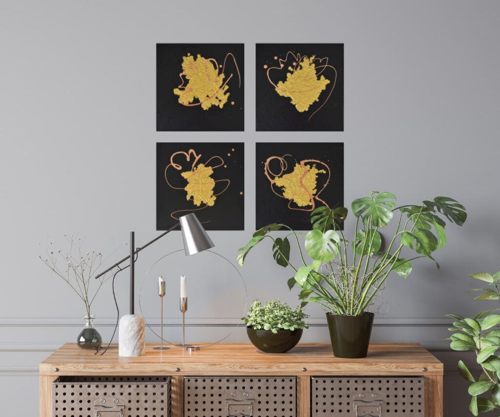 Bilder in Schwarz Gold. Minimalistisch Elegantes Wandbild. Acrylbilder vom Künstler kaufen.