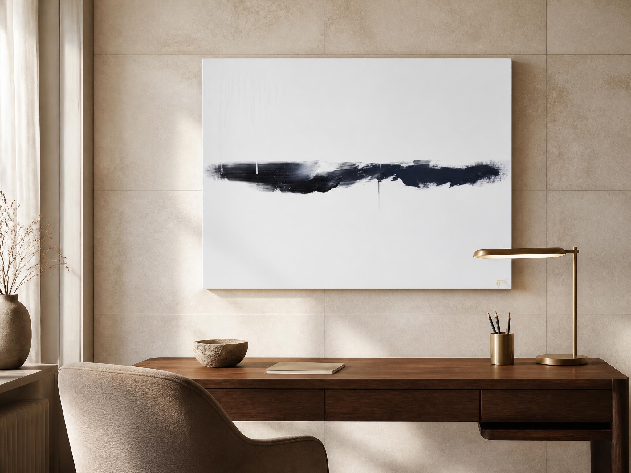 Modern Dream – Abstraktes Originalgemälde in Schwarz-Weiß mit zartem Blau – Bild 3